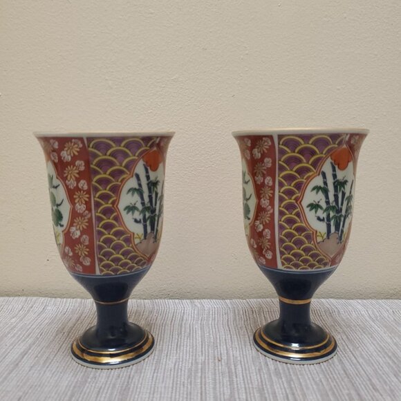 Oriental Pair Of Small Ceramic Chalices - Picture 2 of 13